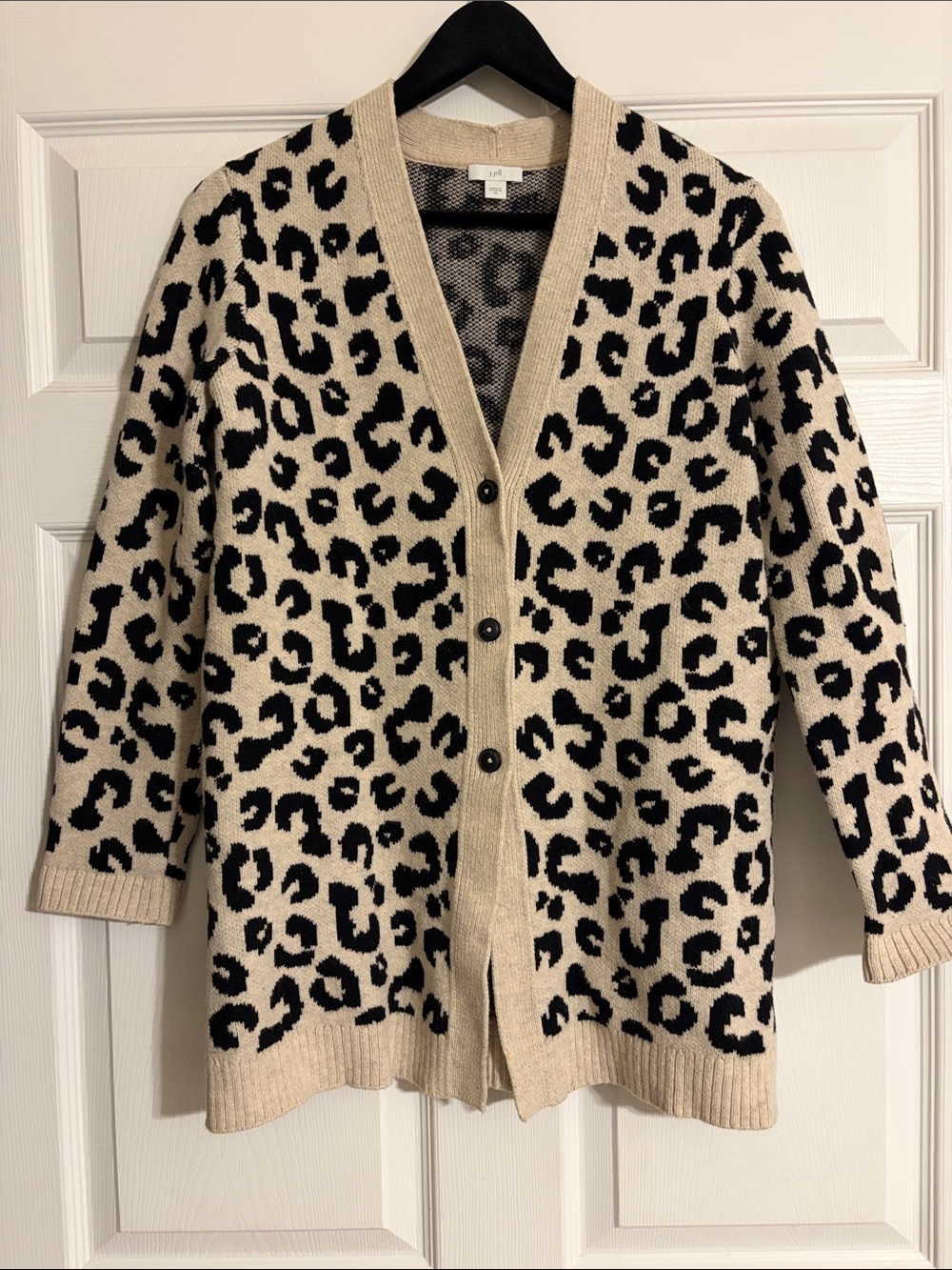 J.Jill Leopard Print V-Neck Button Cardigan Sweater - XS